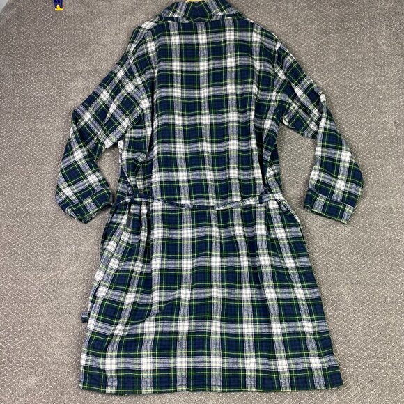 LL Bean Flannel Robe Men's Large Green Blue Plaid Check Bath Sleep - Picture 5 of 8